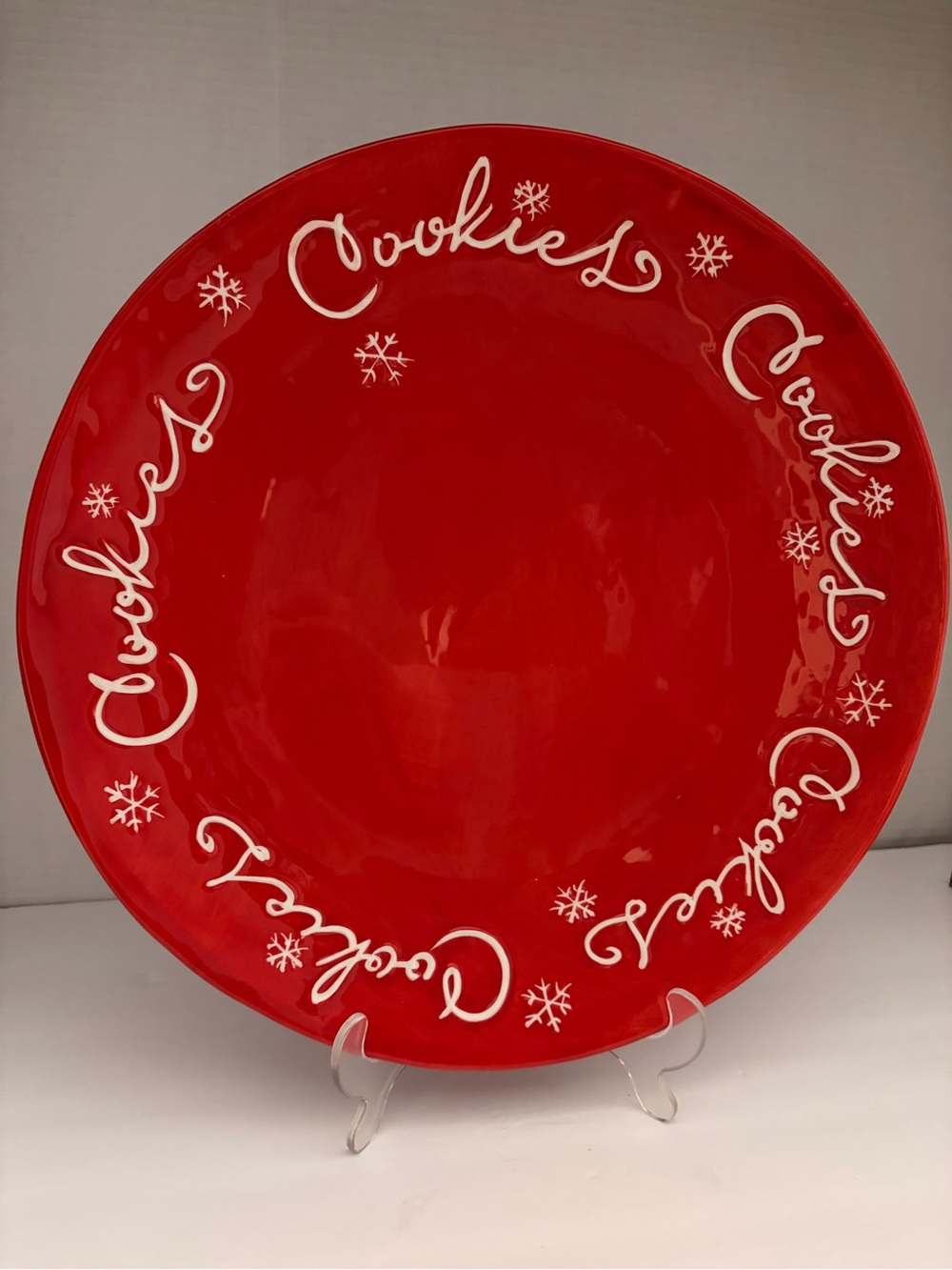 Hallmark Christmas Cookie Platter 14.5" Ceramic Red White Snowflake Very Good